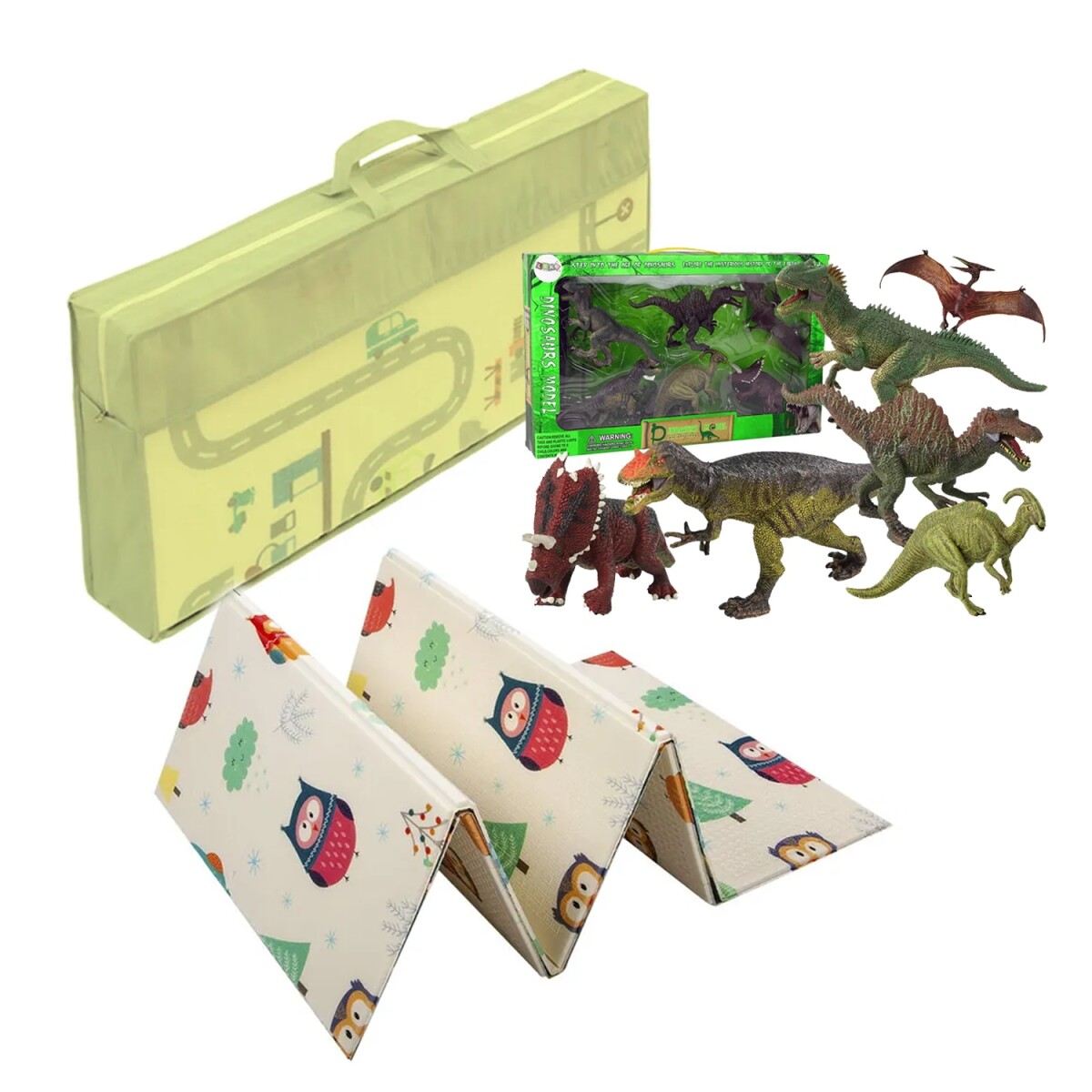 Set Alfombra Infantil Antigolpe + 6 Dinosaurios de Plástico - Varios 