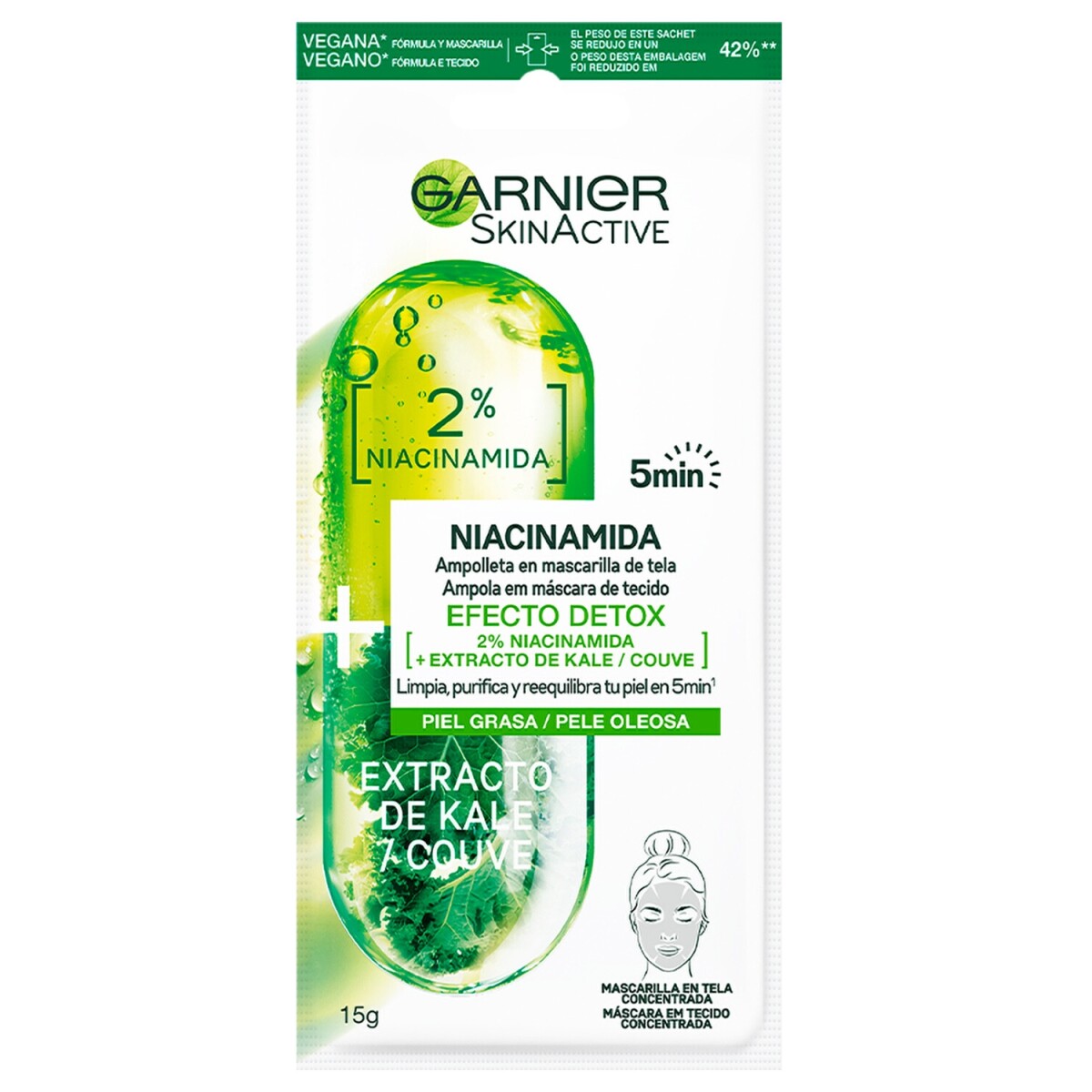 Mascarilla de tela Garnier Skin Active con Niacinamida y Kale 