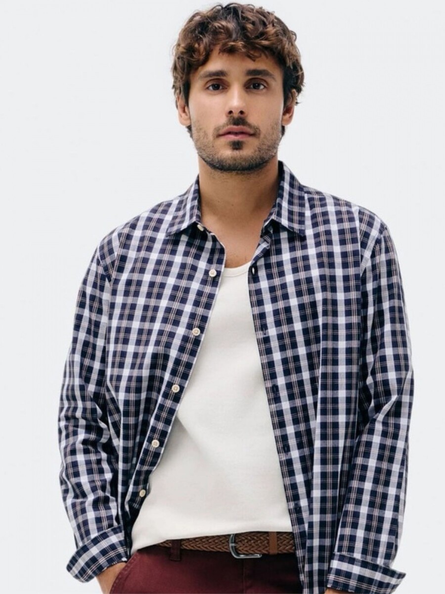 CAMISA MANGA LARGA CON ESTAMPADO - AZUL 