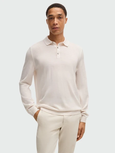 BOSS Polo de Punto Slim-Fit en Lana Merina Blanco Abierto