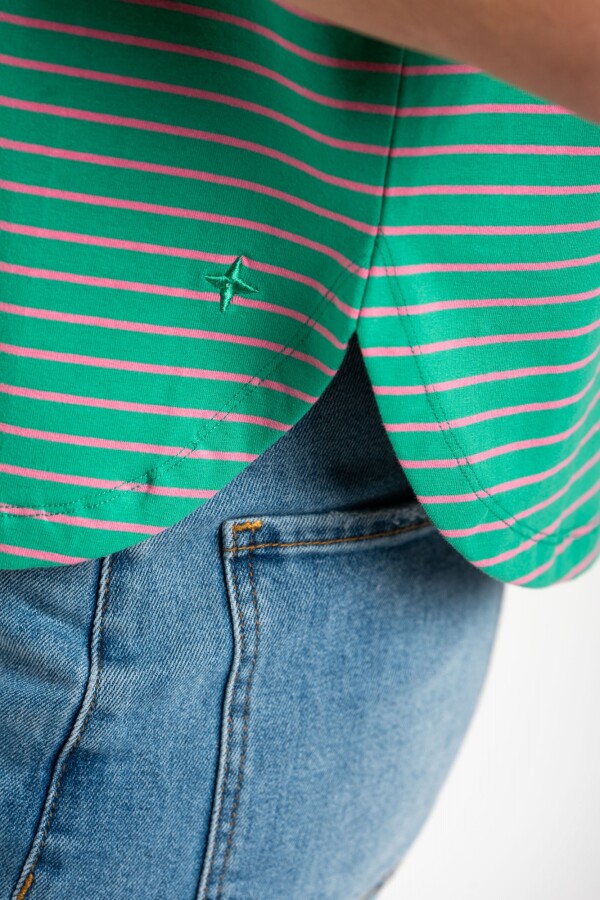 Remera Algodón A Rayas Verde