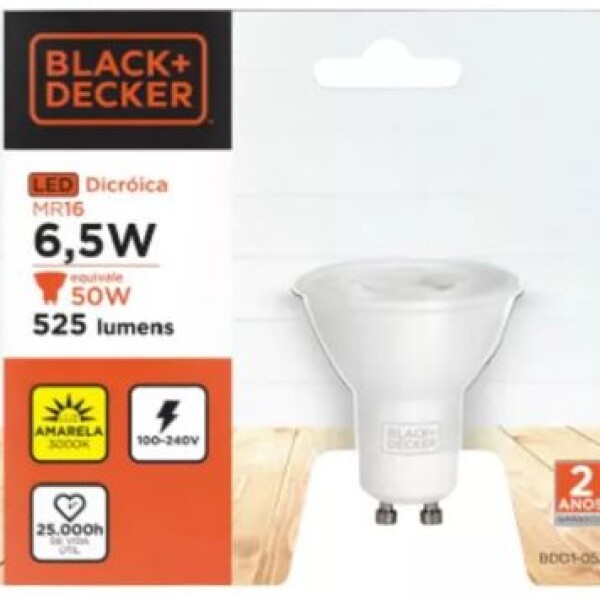 Lámpara Led Dicróica Black+decker De 6,5 W, Color Amarillo Lámpara Led Dicróica Black+decker De 6,5 W, Color Amarillo