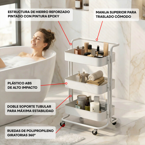 Carrito Organizador Cocina 3 Estantes Carro Con Ruedas Almacenamiento Imback Color Blanco Carrito Organizador Cocina 3 Estantes Carro Con Ruedas Almacenamiento Imback Color Blanco