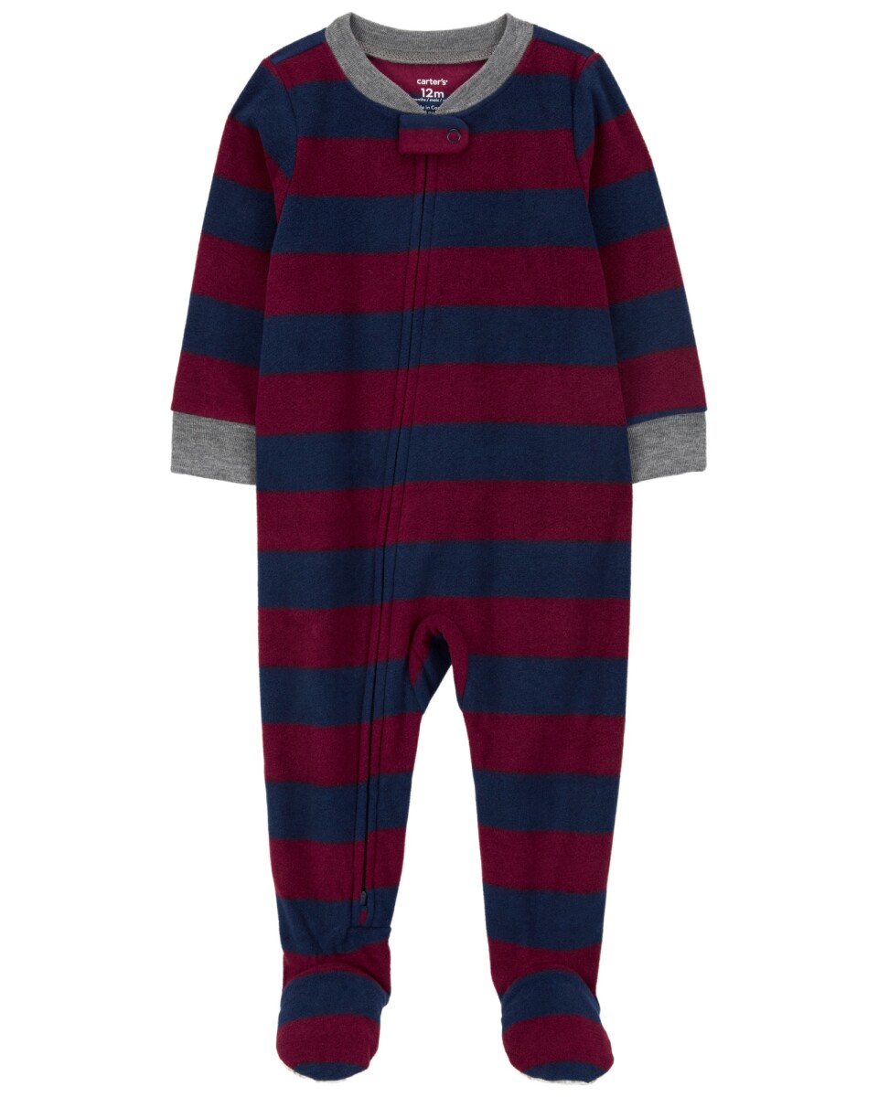 Pijama una pieza de micropolar, con pie, diseño a rayas 