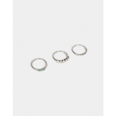 Set De Anillos Con Strass Plateado