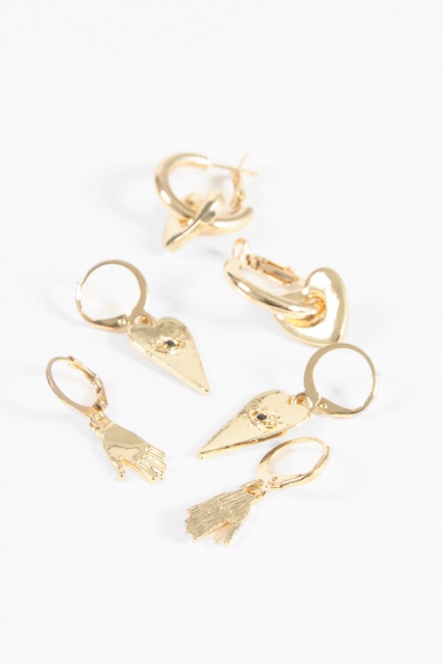 Set caravanas dije mano y cora dorado