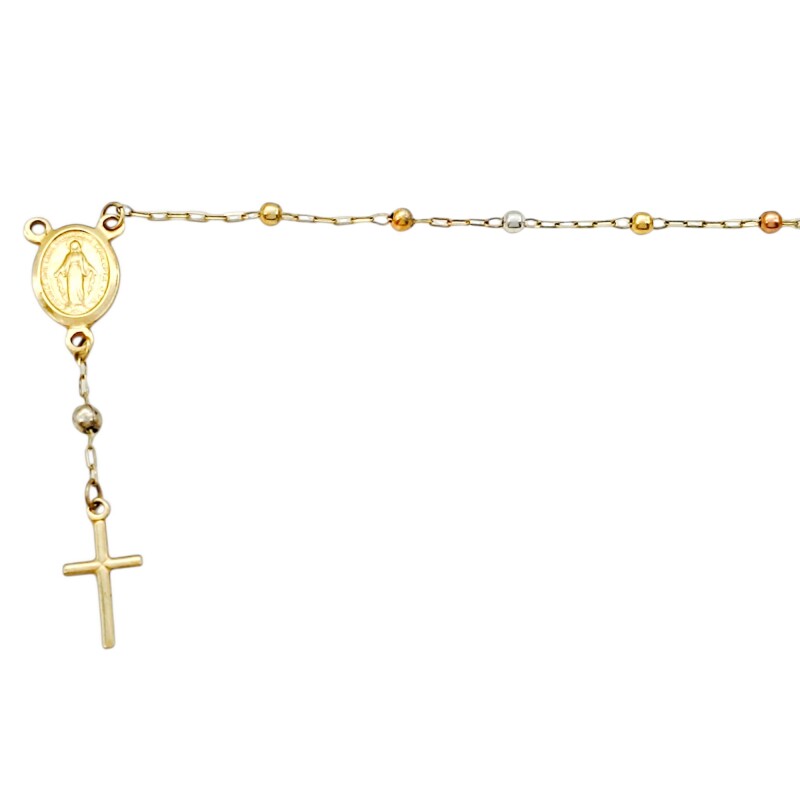 Pulsera Rosario Tricolor -Oro bajo-Sin Piedra-PU8075 sinpiedra