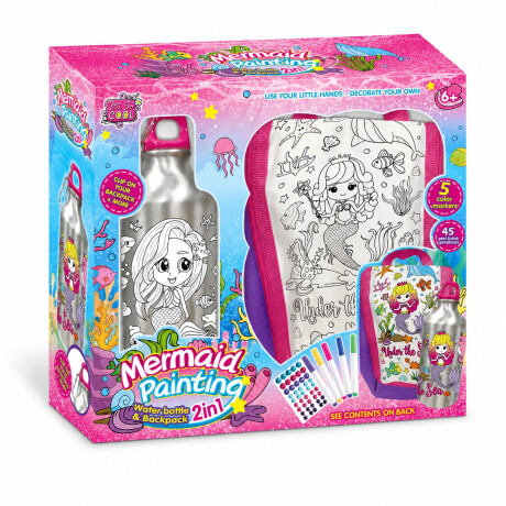 Set Lanchera Y Botella P/Colorear Infantil C/Fibras Stickers Rosa/violeta