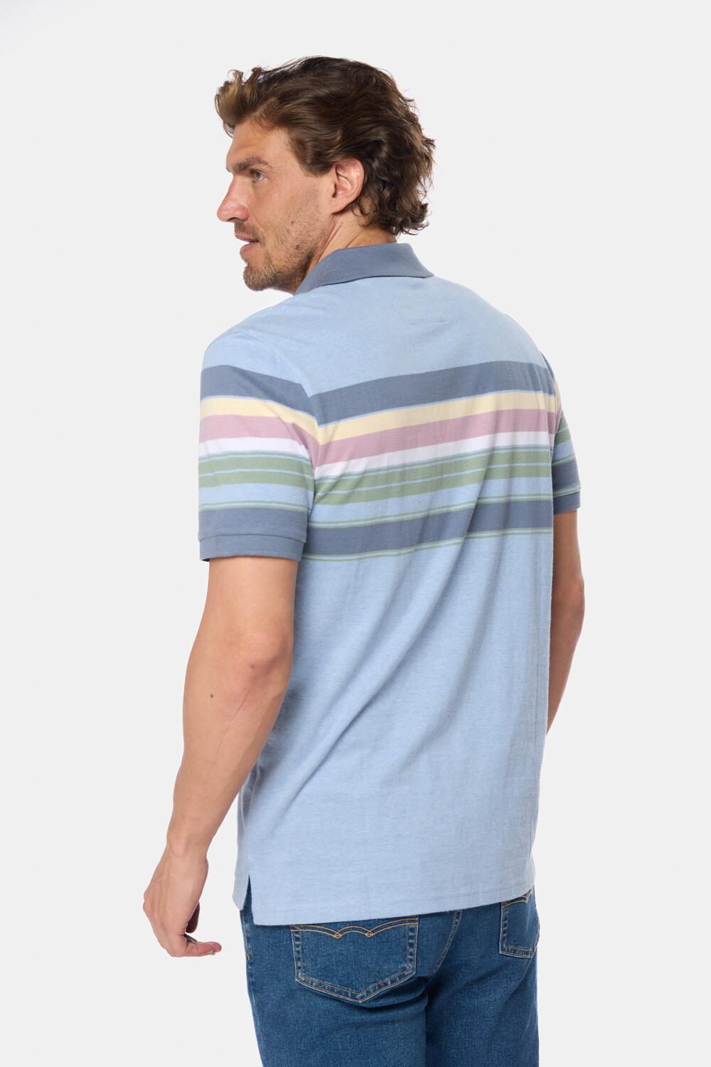 REMERA POLO RAYADA Celeste