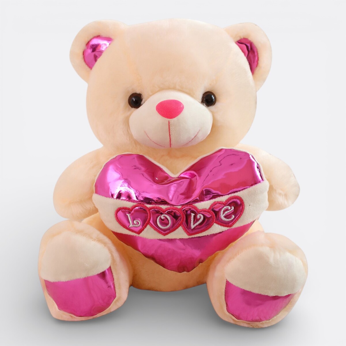 Oso de Peluche con Corazón Rosado - Beige 