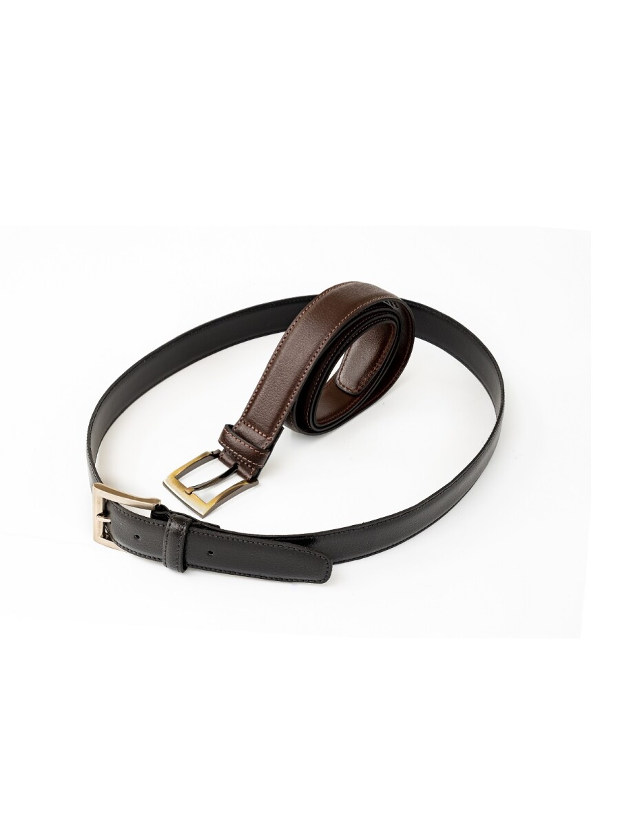 Cinto clasico de 30 mm en cuero y costura - Marrón 