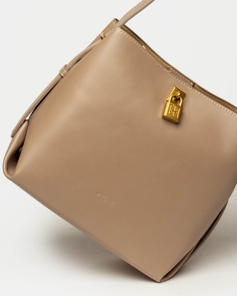 Cartera al hombro The Lock en efecto cuero liso Taupe