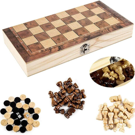 Juego de Mesa 3en1 Madera Ajedrez Damas Backgammon Juego de Mesa 3en1 Madera Ajedrez Damas Backgammon