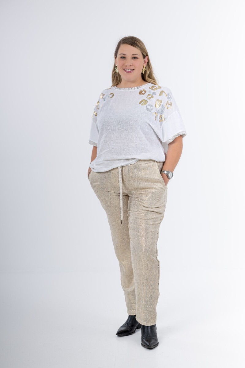 Blusa de lino con detalles dorados Importación italiana 