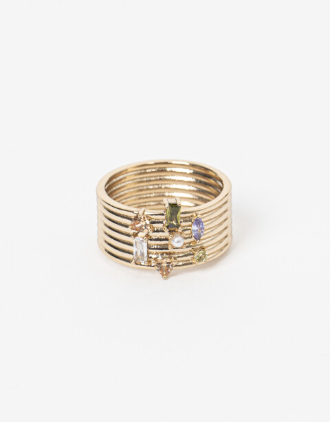 Anillos Medianos y Grandes Strass Anillo Con Cubic Zirconia - Dorado