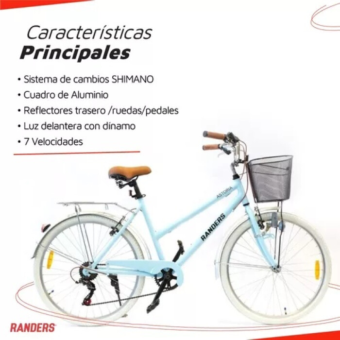 Bicicleta de Paseo cuadro de aluminio cambios Shimano Rod 26 Celeste