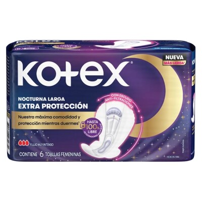 Toallitas Femeninas Kotex Nocturna Extra Protección 6 Uds. Toallitas Femeninas Kotex Nocturna Extra Protección 6 Uds.