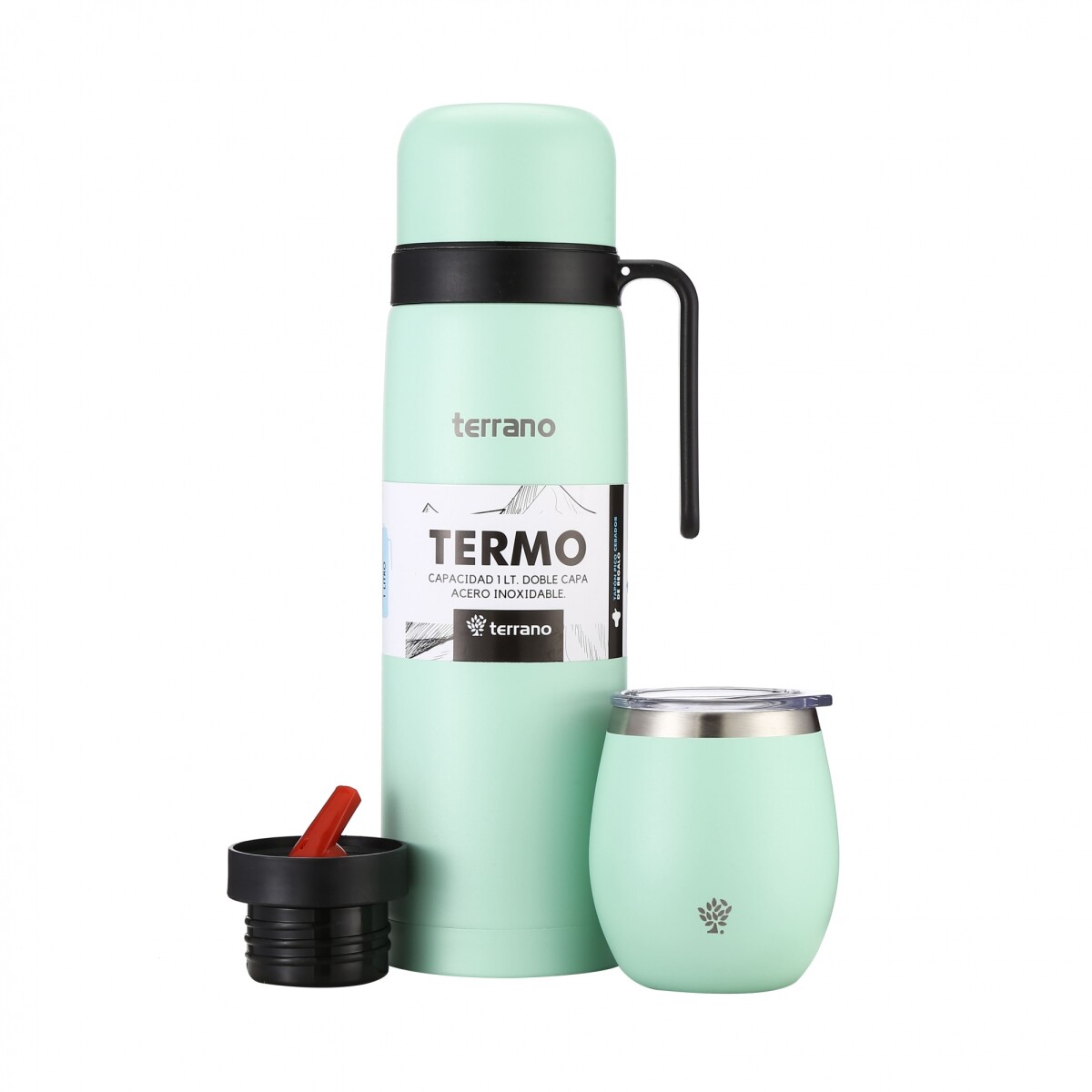 Kit Termo Manija Rigida + Mate con Tapa - Verde Agua 