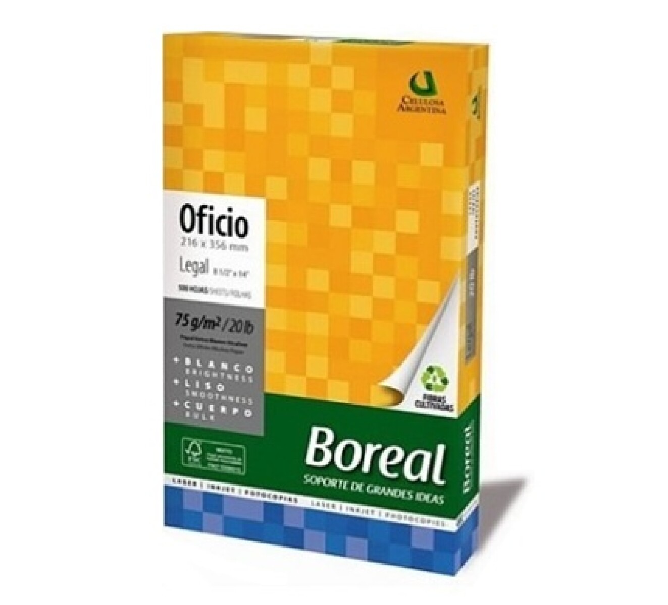 Resma de hojas tamaño oficio x500. BOREAL 