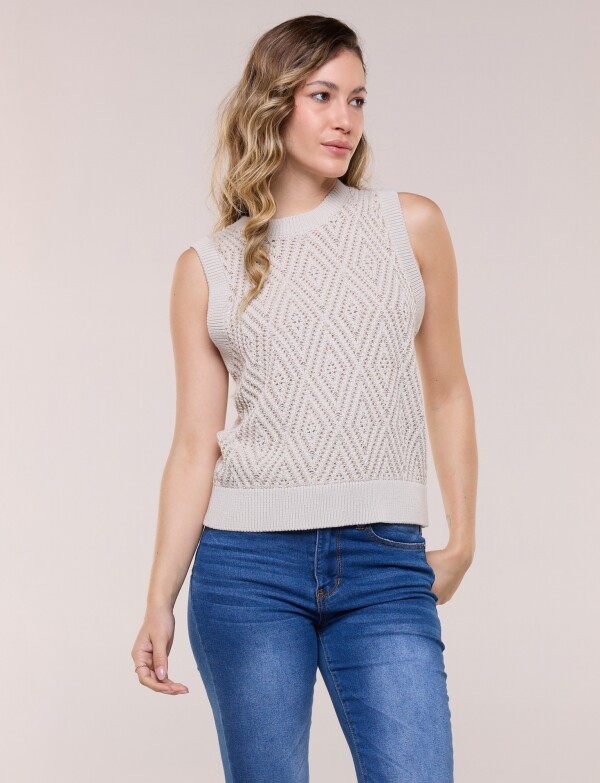 Chaleco Tejido Calado BEIGE/MULTI