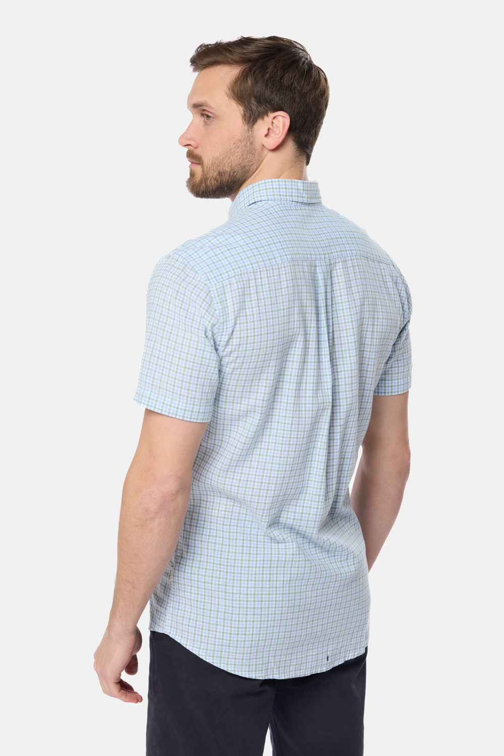 CAMISA CUADROS DE LINO Celeste