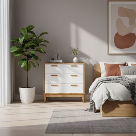 MESA DE LUZ O NOCHE 3 CAJONES EN MADERA MACIZA BLANCO