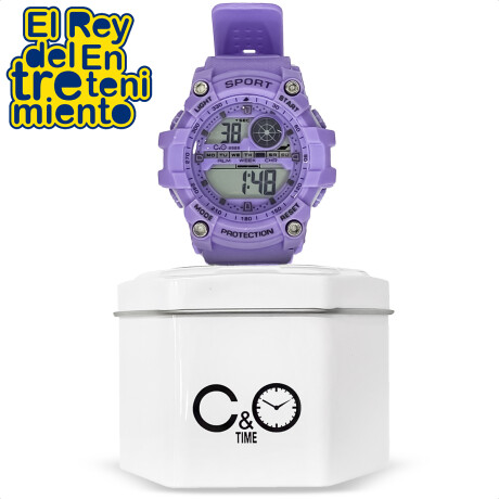 Reloj Deportivo C&O Digital Con Luz + Estuche De Lata Violeta