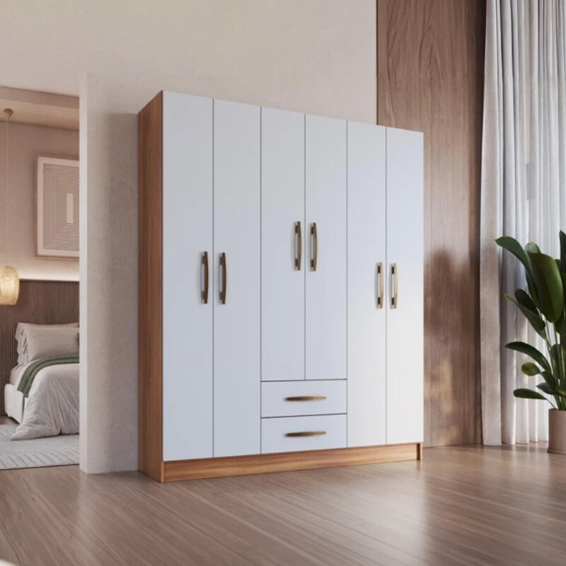 Armario Ropero Mac Mdp 6 Puertas 2 Cajones 9 Estantes NOGAL/BLANCO Armario Ropero Mac Mdp 6 Puertas 2 Cajones 9 Estantes Nogal/blanco