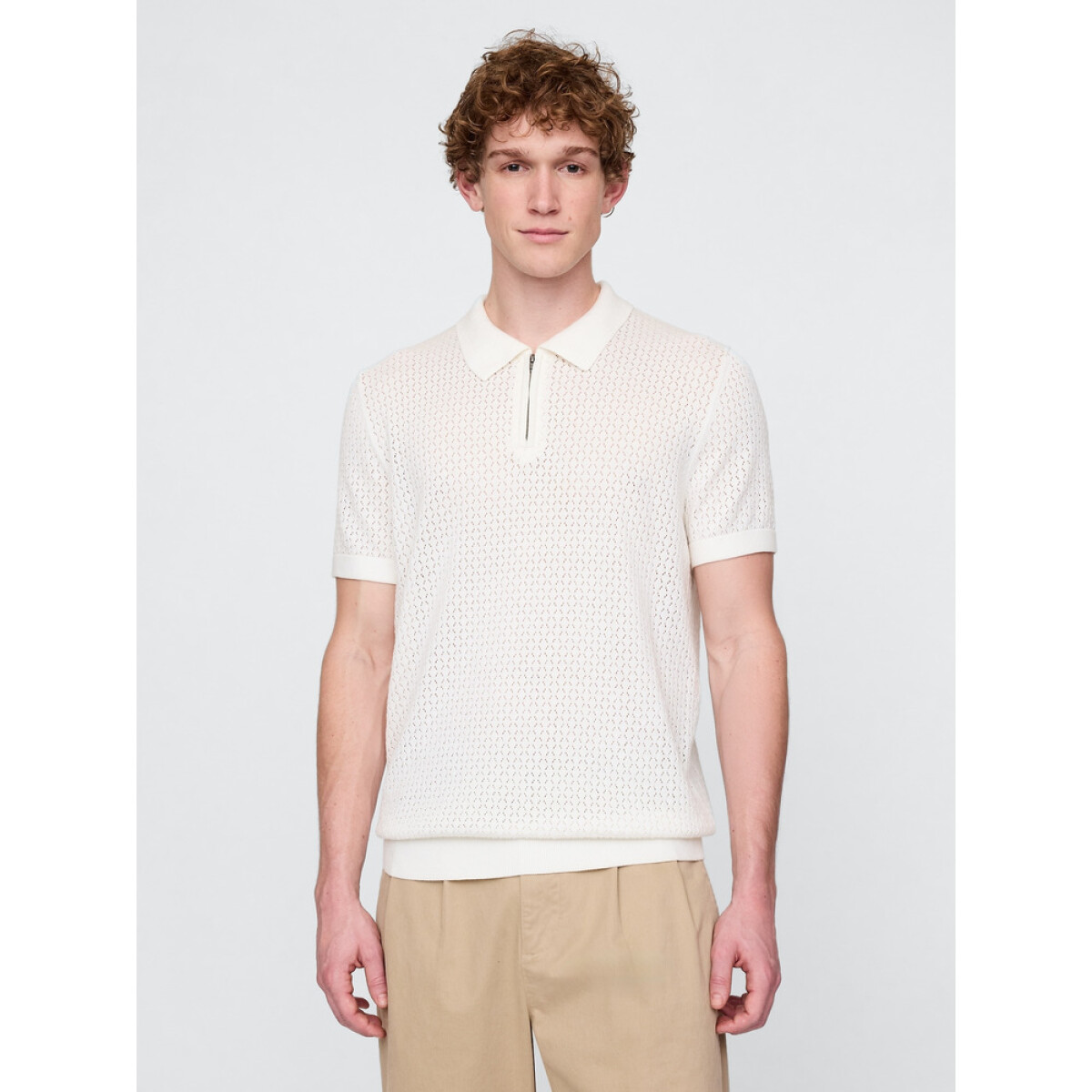 SS COTTON ZIP POLO - NEW OFF WHITE 
