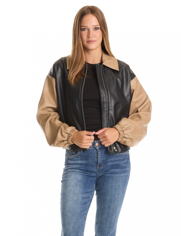 Campera Bomber NEGRO/TOSTADO