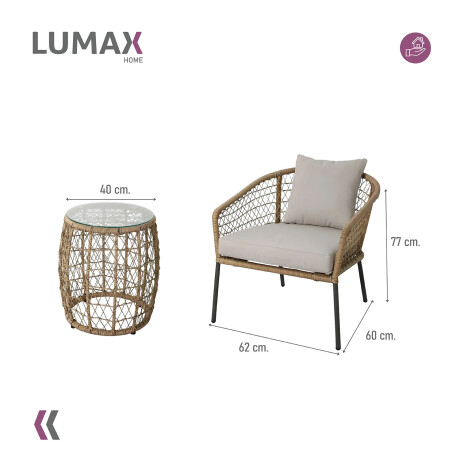 Juego De Jardin Rattan Lumax Exterior 2 Sillones + Mesa Beige
