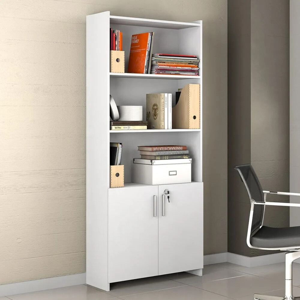 BIBLIOTECA 2 PUERTAS ESTANTERÍA ORGANIZADOR CON LLAVES BLANCO