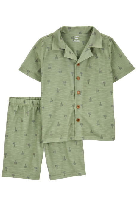 Pijama dos piezas de slub jersey, short y camisa holgados, diseño palmeras Sin color