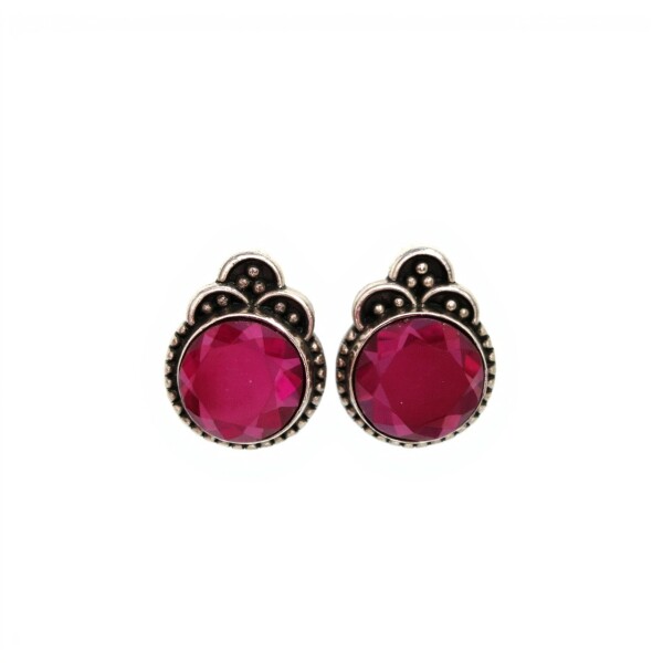 Caravanas Vintage-Plata quemada 925-Piedra raíz de rubí-CA3451 conpiedra