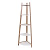 Estantería esquinero 5 niveles en blanco y madera bamboo Estantería esquinero 5 niveles en blanco y madera bamboo