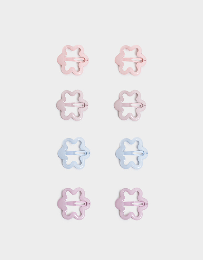 Hebillas Infantiles Con flores Set De Hebillas Tic Tac - Combinacion Multicolor