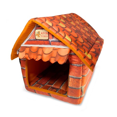 Casa Cucha Perro Pequeño Gato Tela Desarmable 40 x 46,5cm Color Naranja