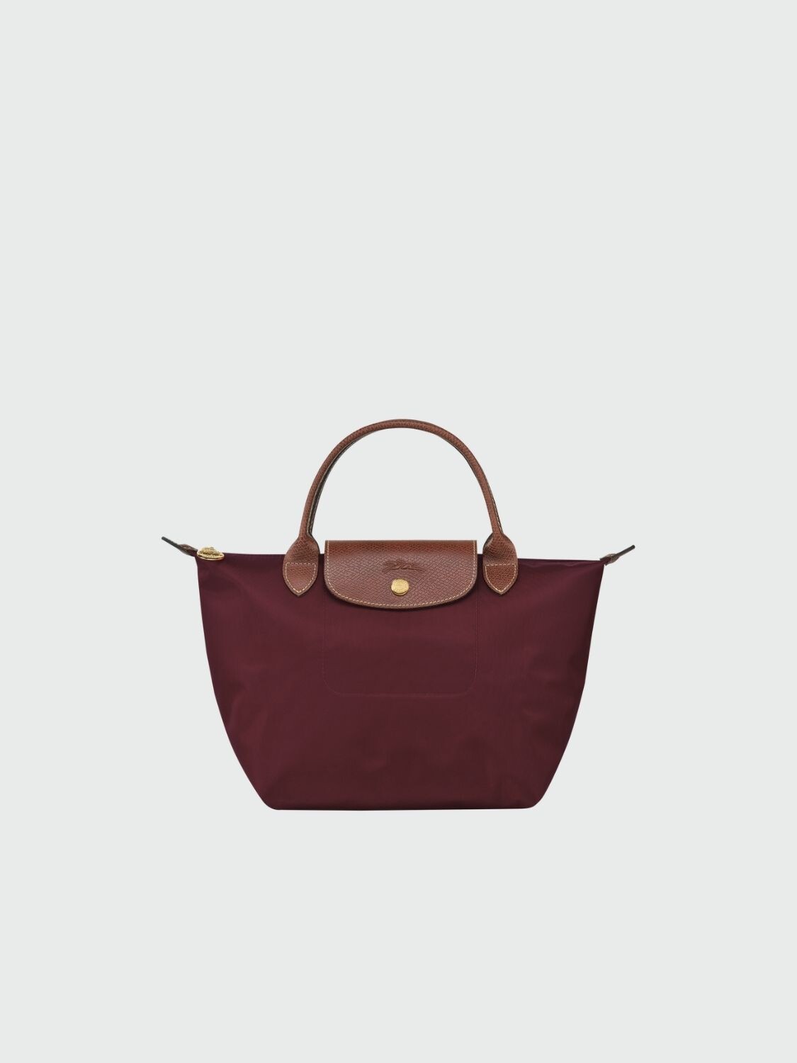 Longchamp -Cartera Longchamp plegable de nylon con cierre y asa corta, Le pliage S Bordó