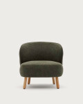 Butaca Ulit de chenilla verde y patas de madera maciza haya acabado natural