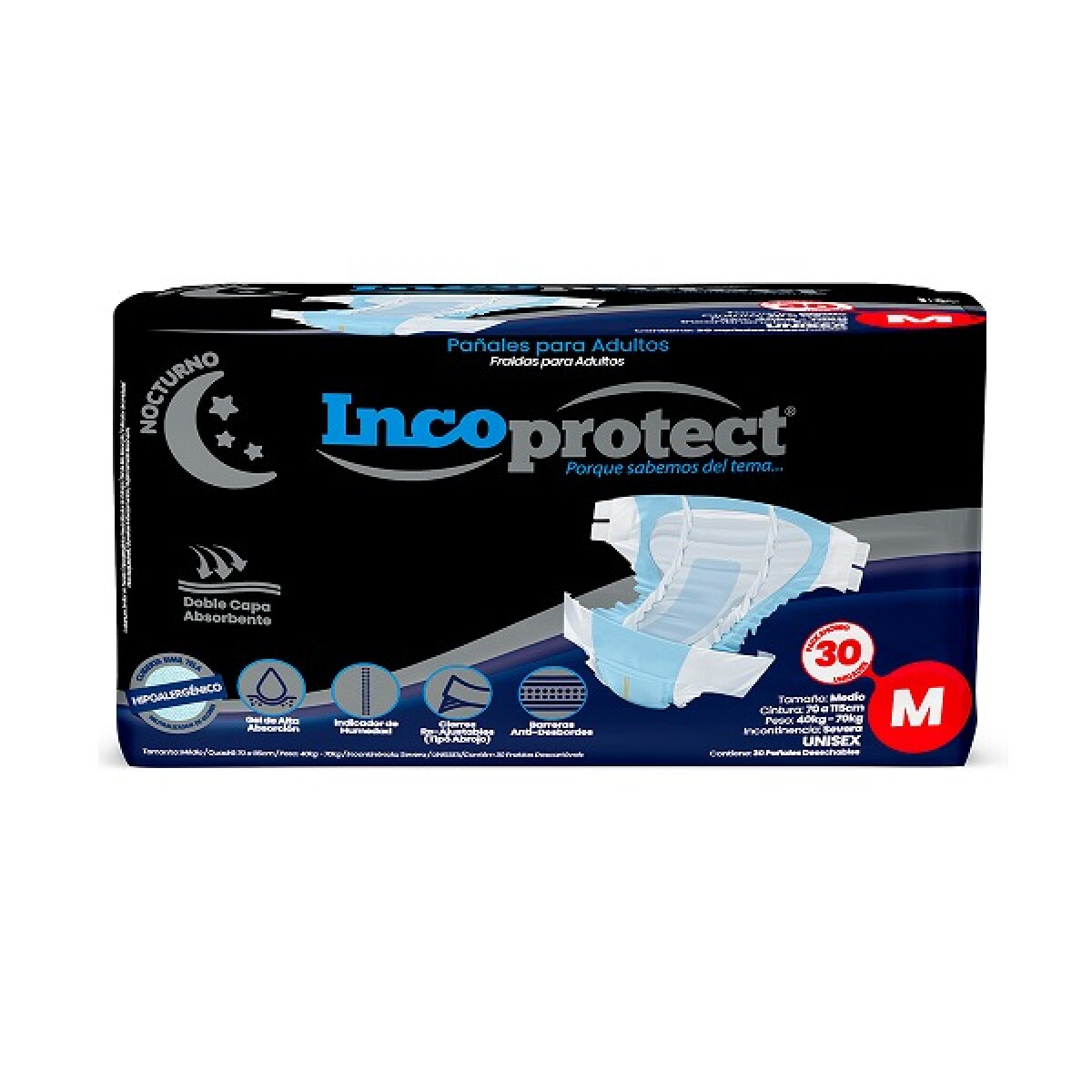 PAÑAL INCOMPROTECT M NOCTURNO 30U HASTA 70KG 