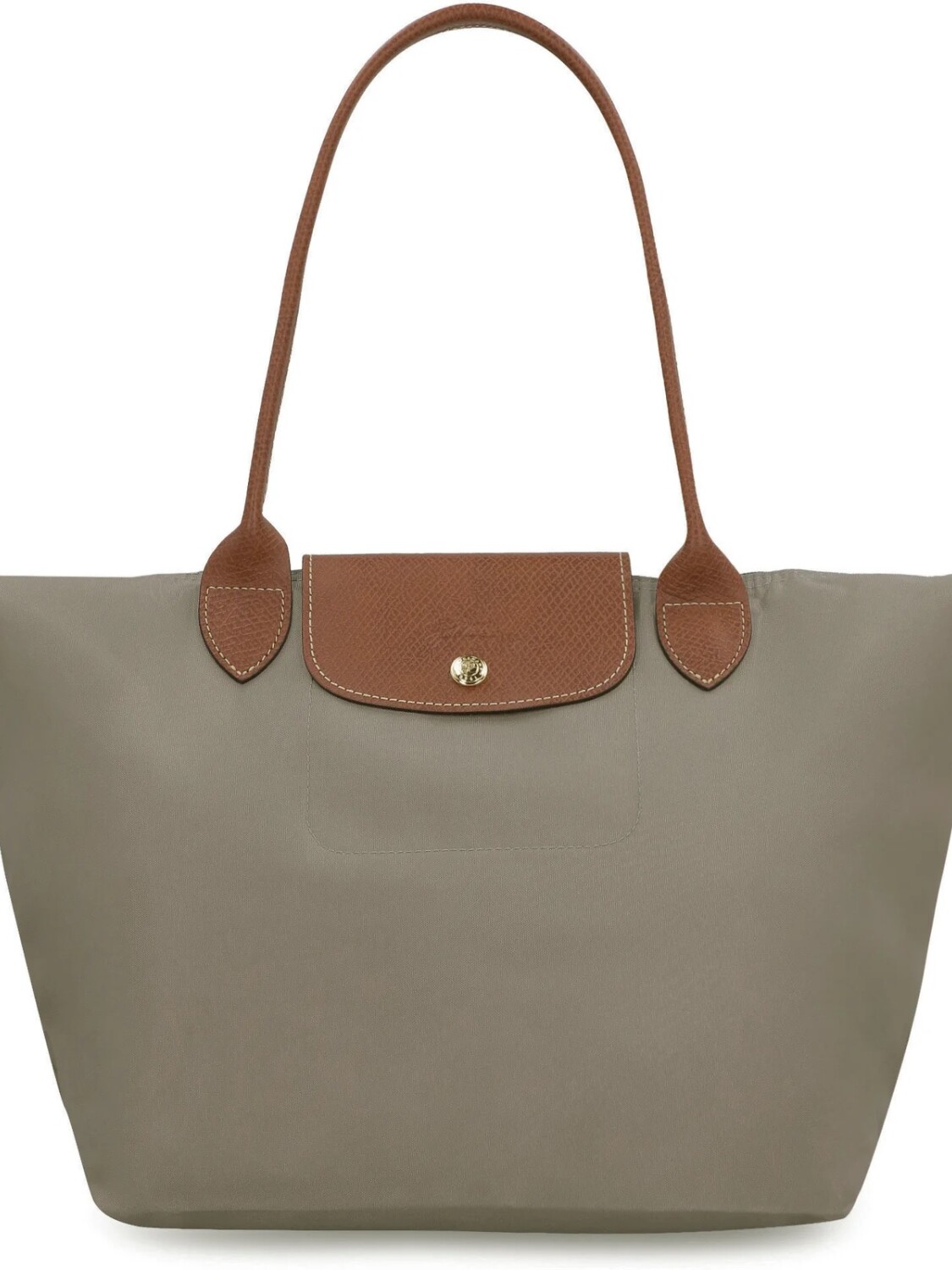 Longchamp -Cartera Longchamp plegable de nylon con cierre y asa larga, Le pliage M Gris