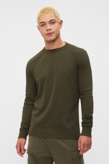 Remera Waffle Manga Larga Hombre Olive Night