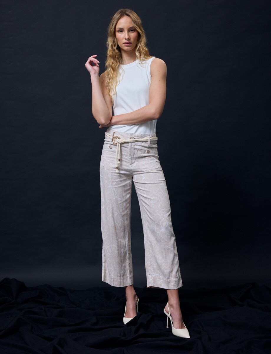 Pantalon Lino Cinto - Beige/multi 
