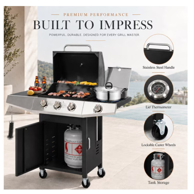 PARRILLA A GAS 3 QUEMADORES CON ANAFE BTU 40000 PARRILLA A GAS 3 QUEMADORES CON ANAFE BTU 40000