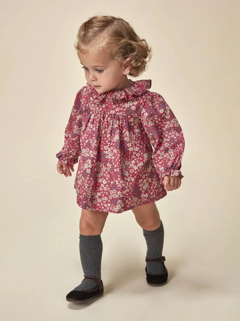 Vestido De Flores Con Cuello Volante Y Lazo Rosa Rosa Maquillaje