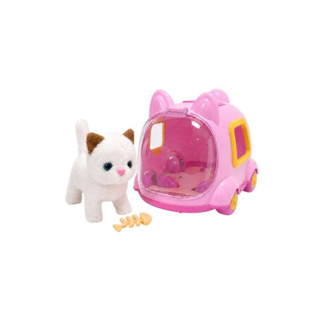 Gatito de peluche con caja transportadora Marron
