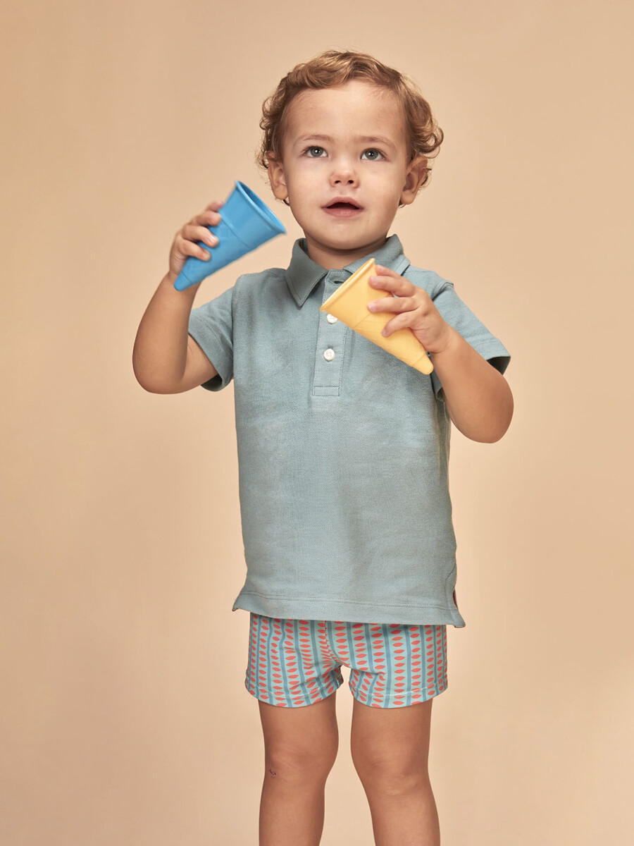 Traje De Baño Estampado Retro Verde Agua