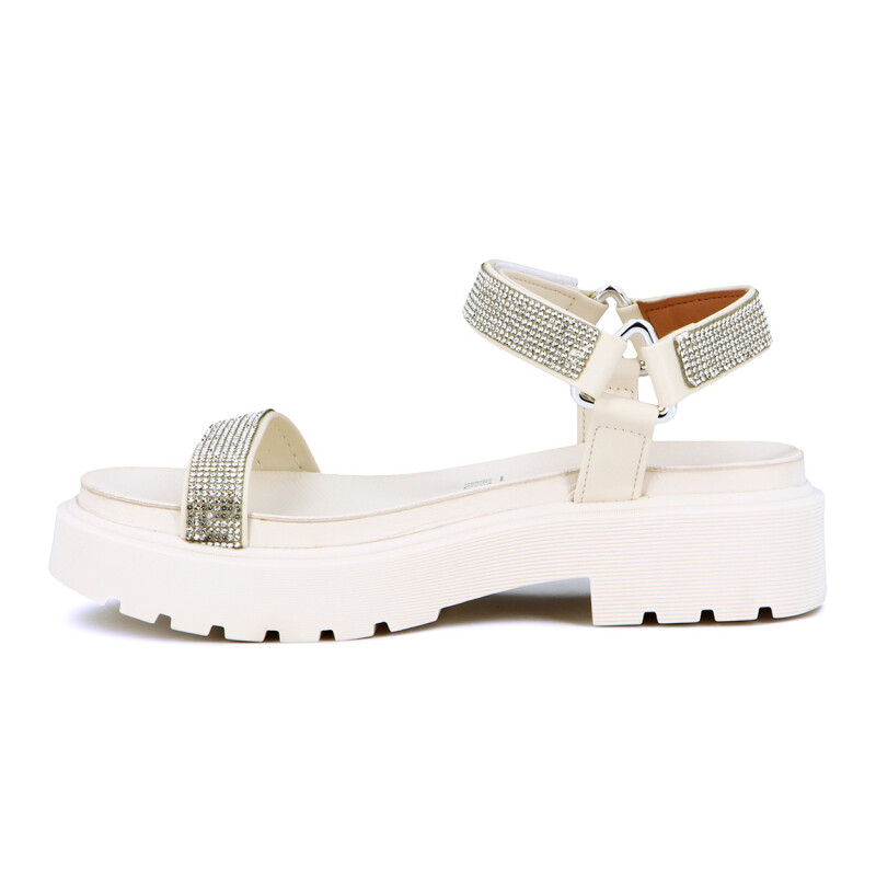 Sandalia Casual Mujer Vizzano Pulsera Con Velcro Y Brillo Blanco