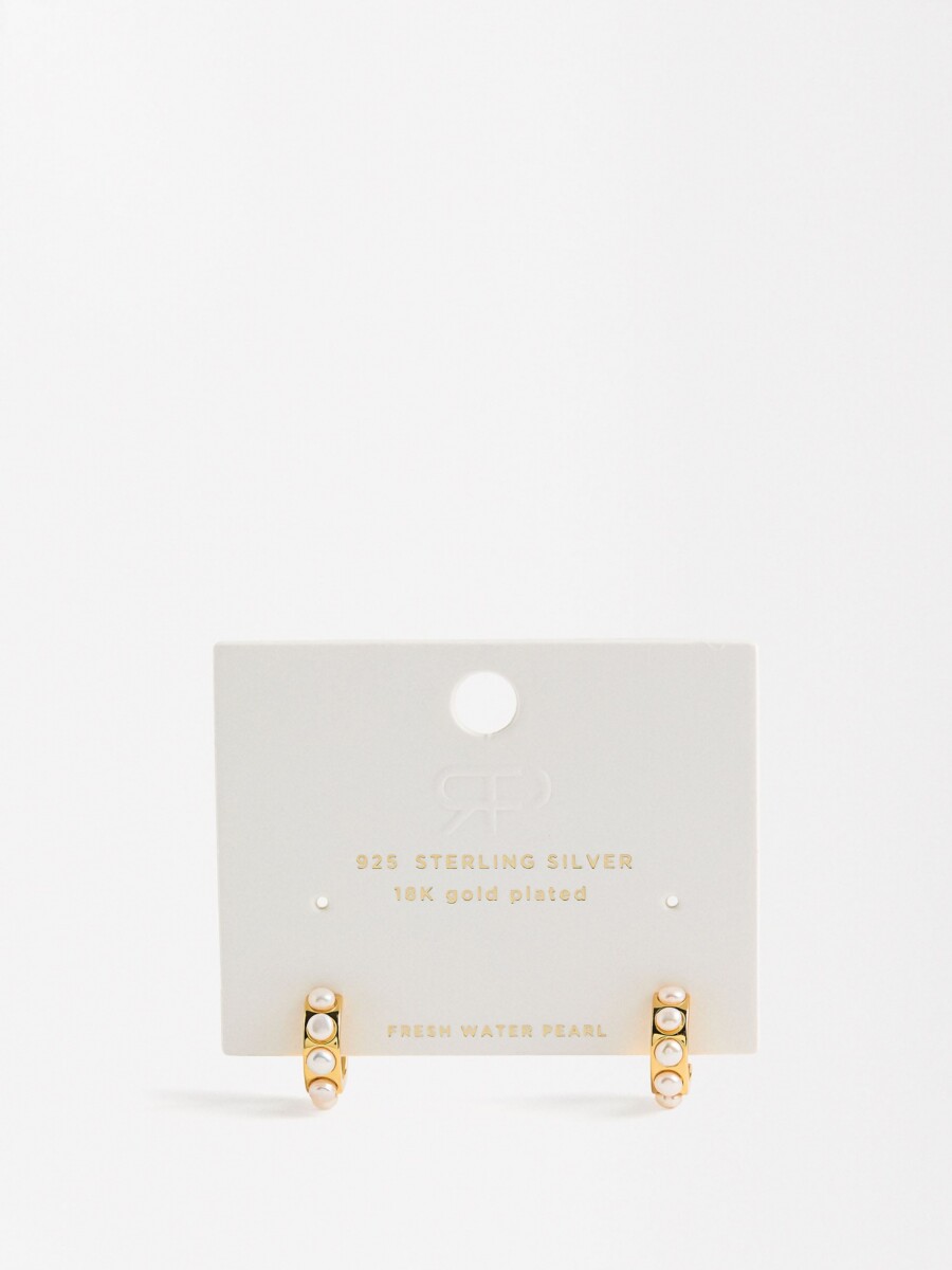 Pendientes Cortos Con Perlas - Plata De Ley 925 dorado