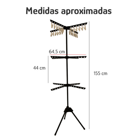 Tender 3 Niveles Vertical 155cm Ahorra Espacio con Broches Negro